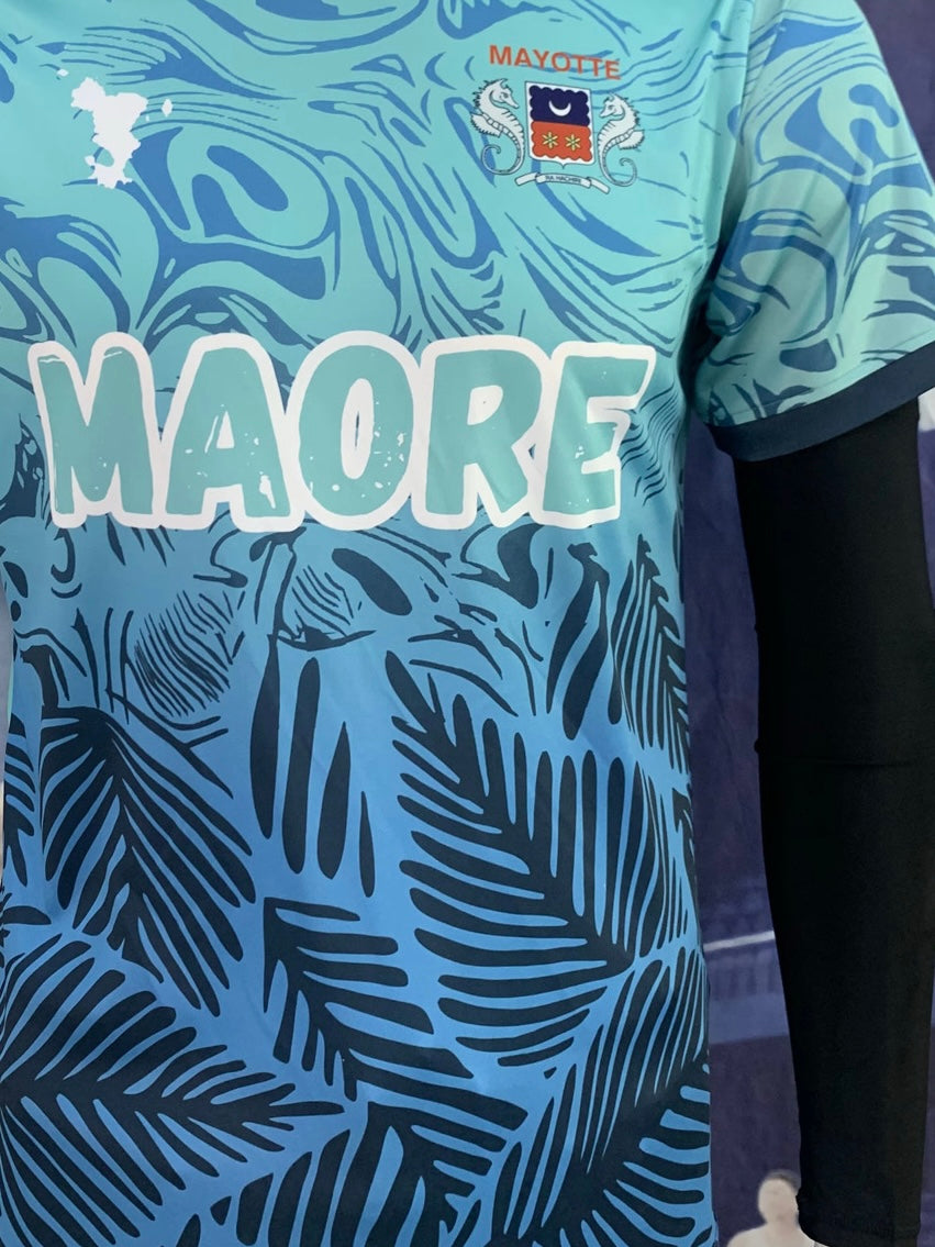 Maillot mayotte bleu turquoise à motif palmier - Enfant