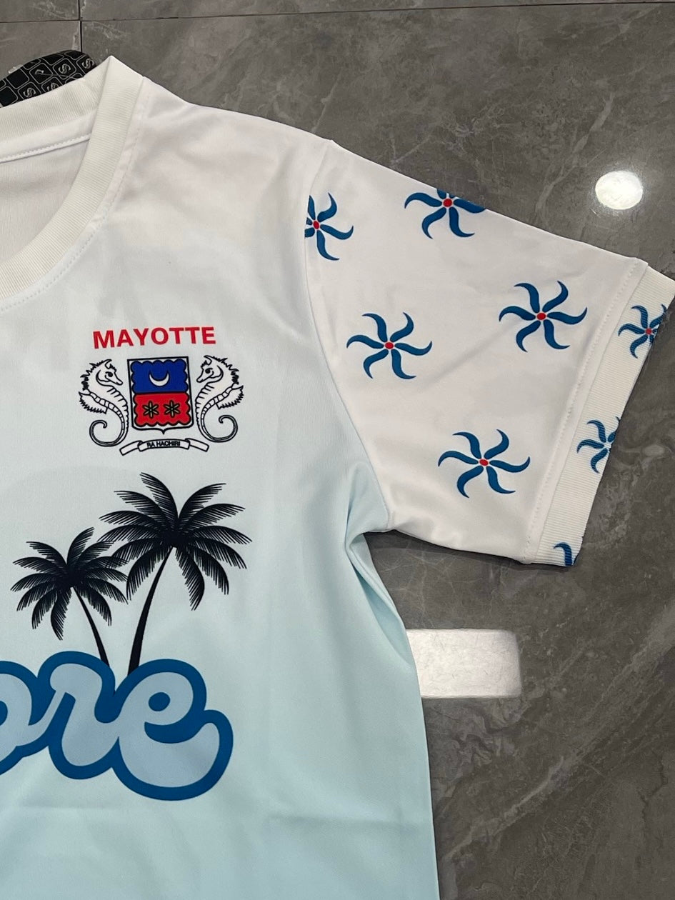Maillot mayotte bleu à motif palmier et ylang