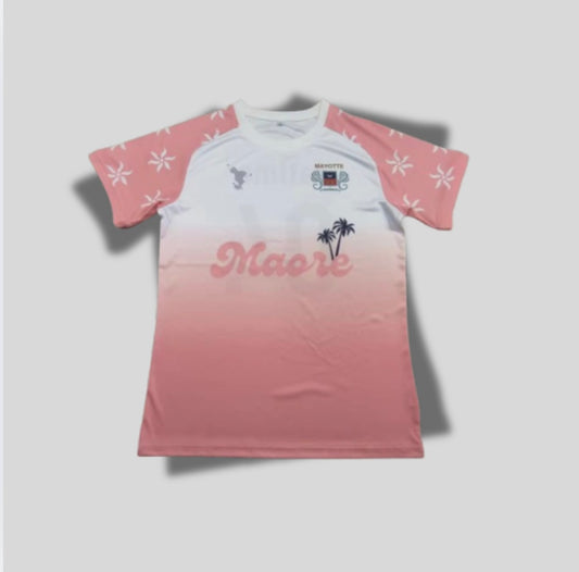 Maillot rose à motif palmier noir